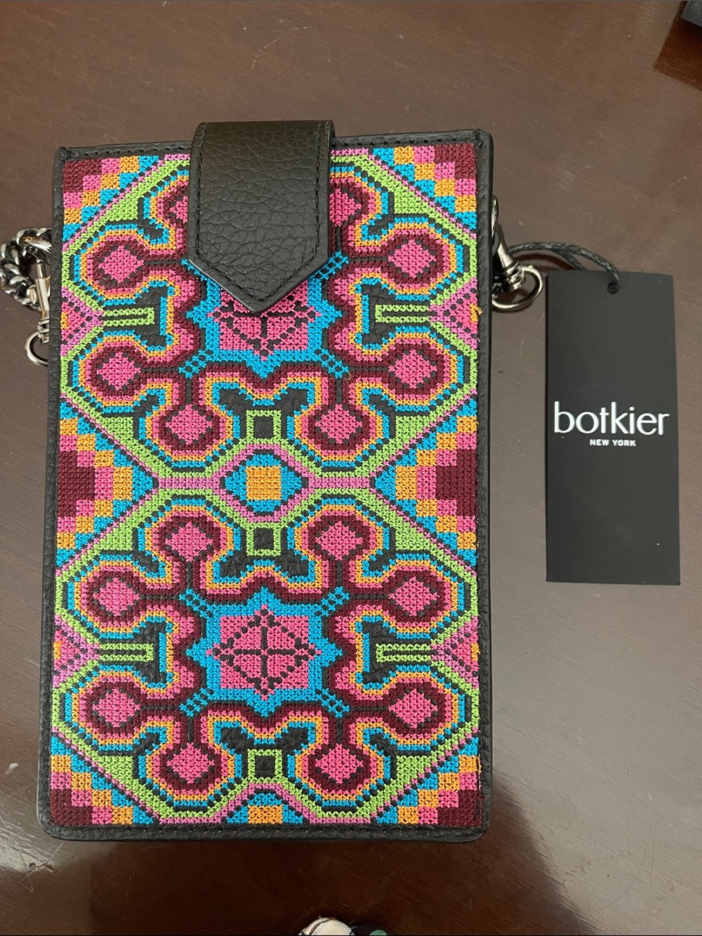 Botkier Pink Turquoise Lime Embroidered Crossbody Phone Bag black back nwt